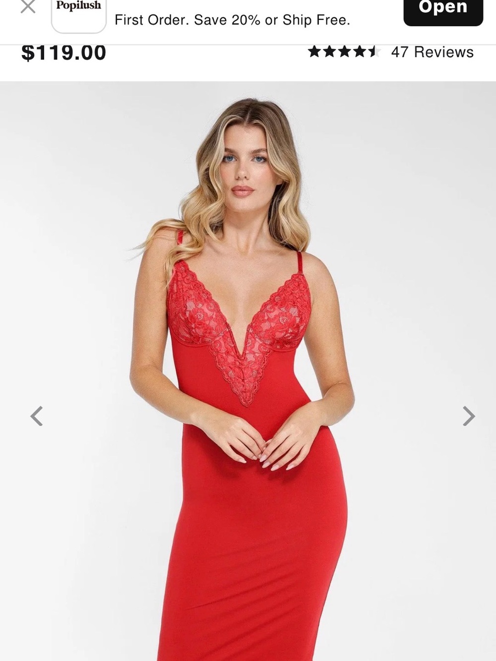 Popilush Lace-Trim Red Slip Dress Bodysuit